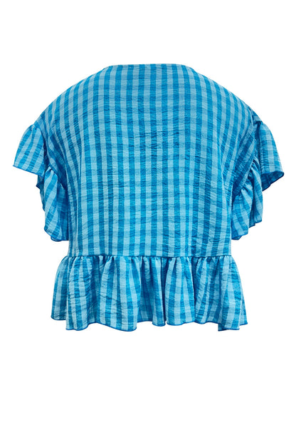 V Neck Flutter Sleeve Ruffle Crop Loose Fit Top