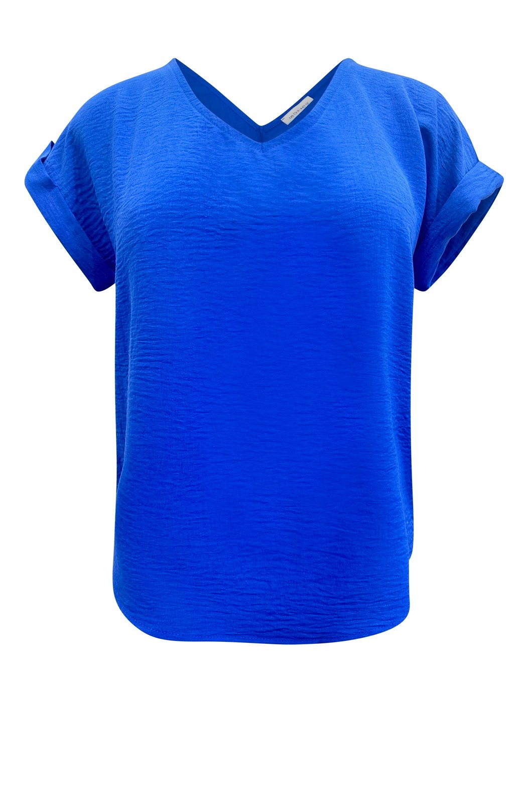 V Neck Short Fold Up Sleeve Solid Top