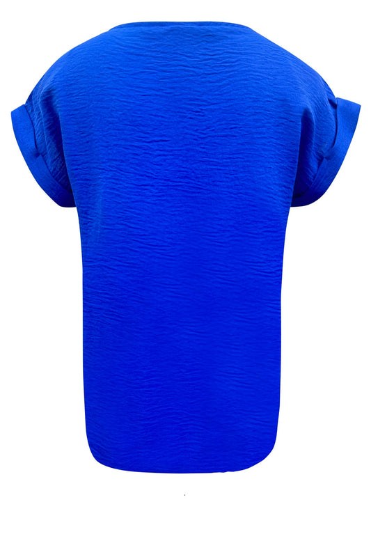 V Neck Short Fold Up Sleeve Solid Top