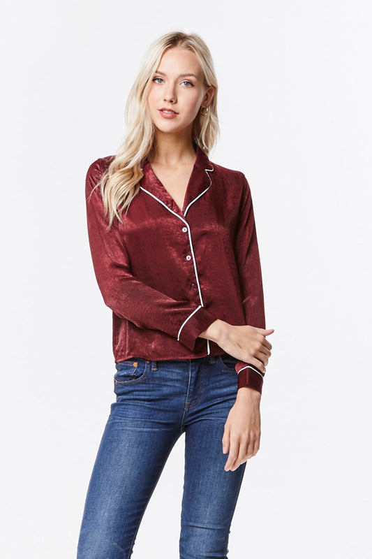 Women's Satin Pajama Shirts Top