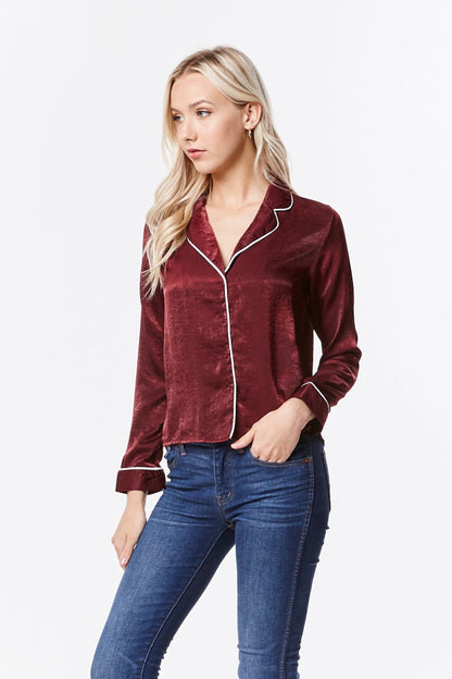 Women's Satin Pajama Shirts Top