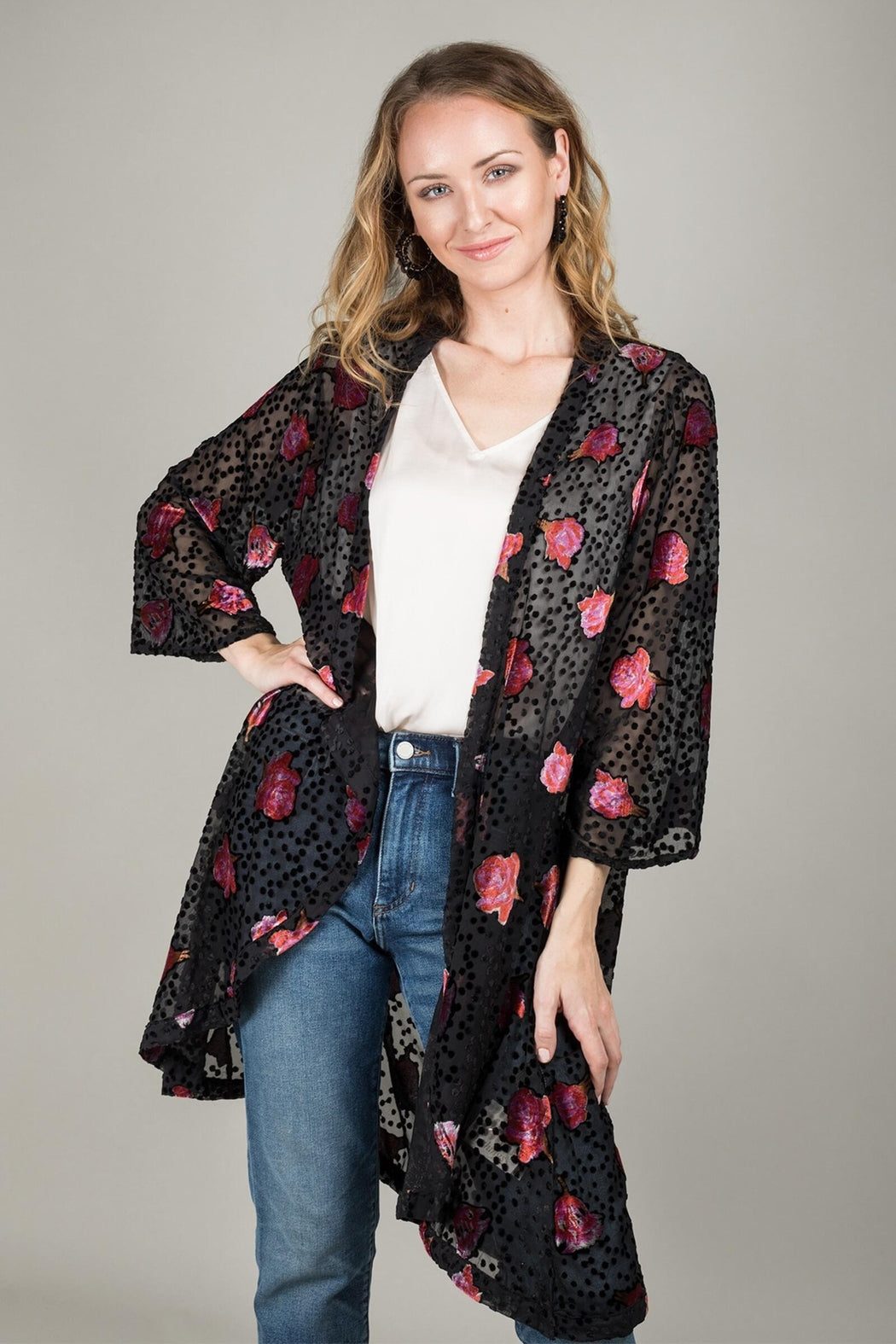 Night Rose Velvet Kimono