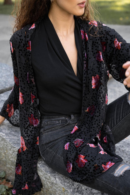 Night Rose Velvet Kimono