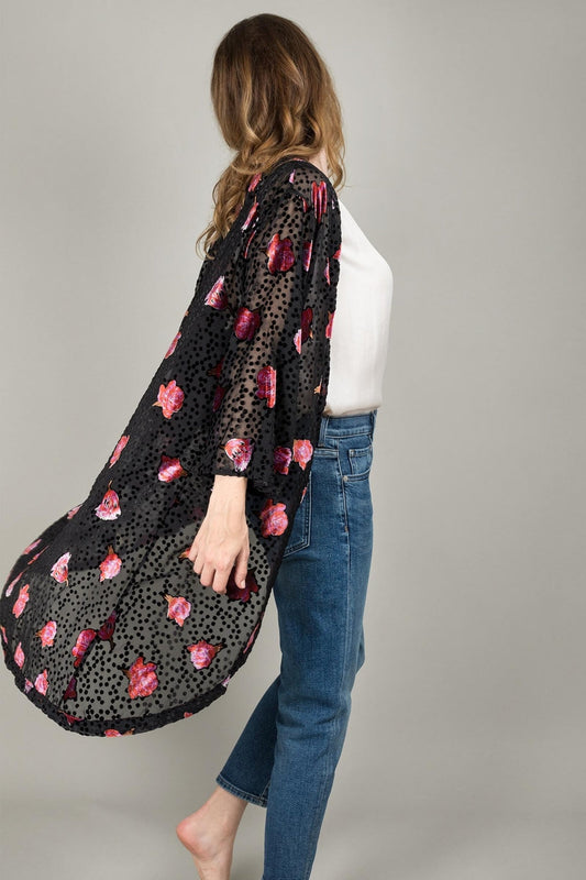 Night Rose Velvet Kimono