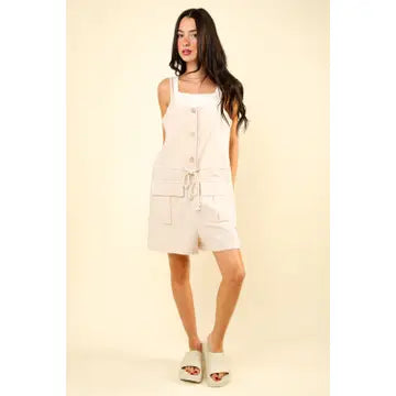 Oatmeal Button Down Solid Woven Romper
