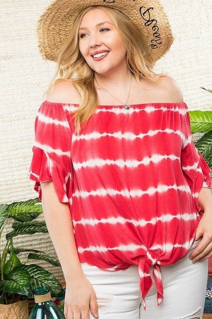 Off Shoulder Tie Dye Tie Front Top