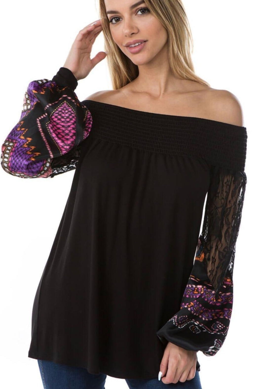 Off Shoulder With Lace Arm Top