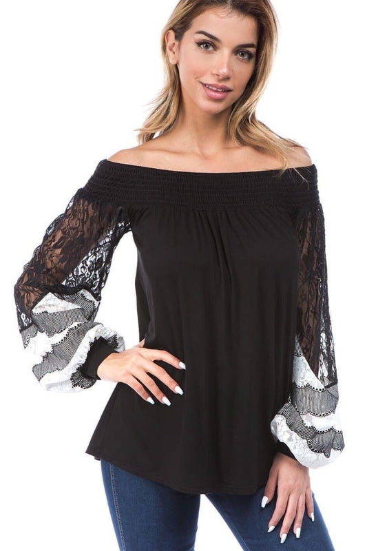 Off Shoulder With Lace Arm Top