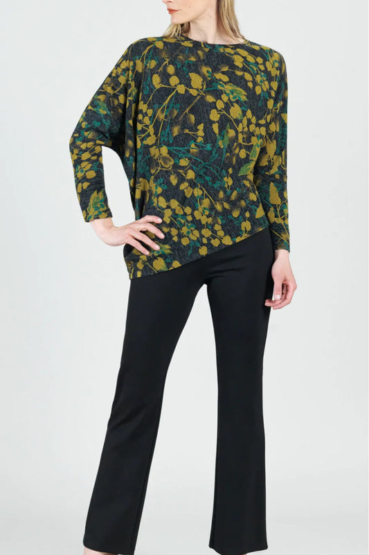 Olive-Leaves Angle-Hem Sweater