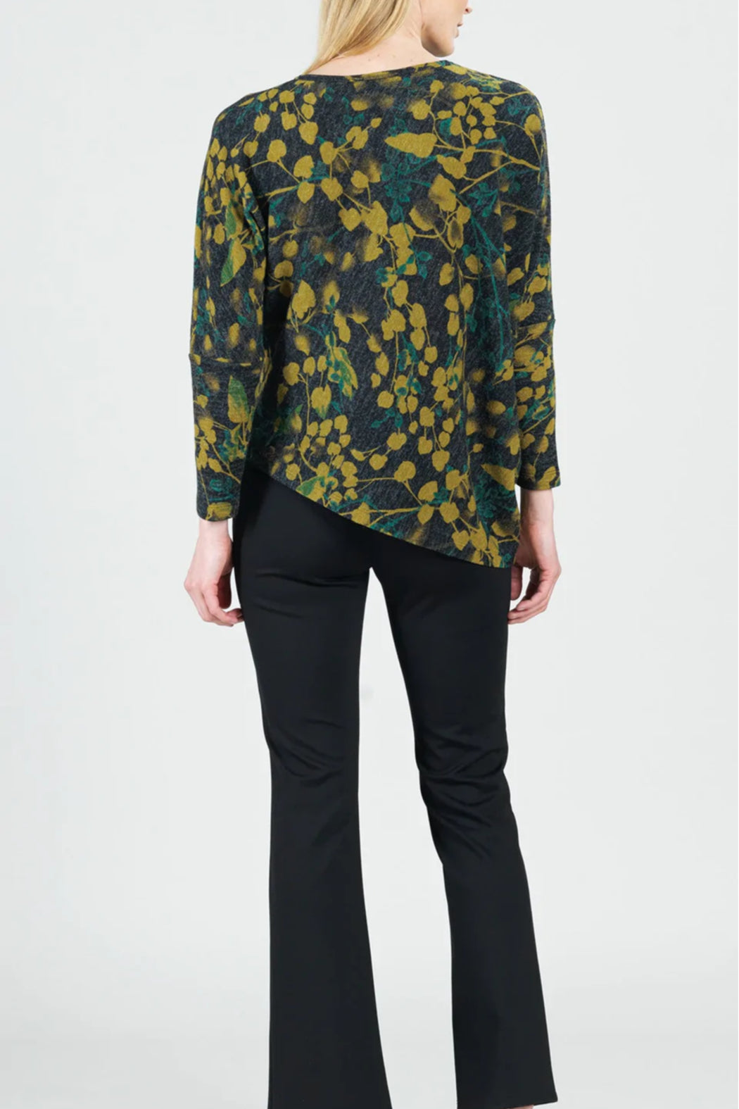 Olive-Leaves Angle-Hem Sweater