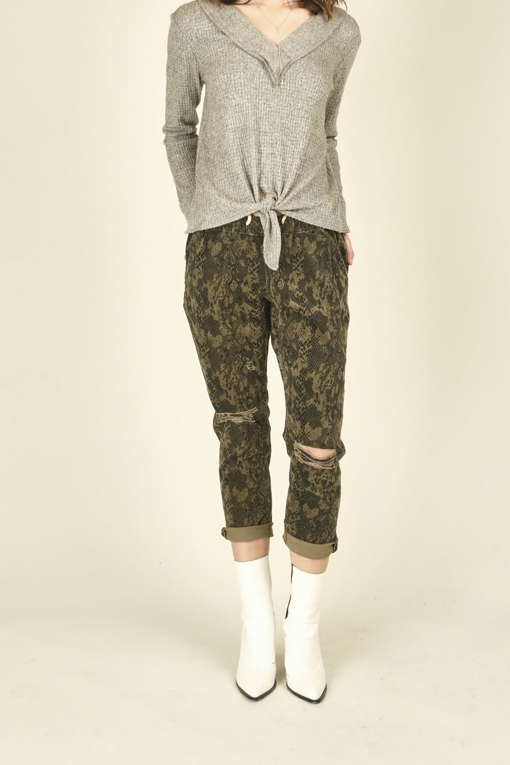 Olive Snakeskin Corduroy Boyfriend Joggers