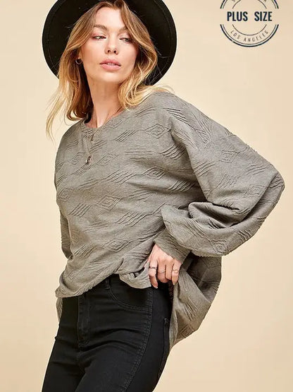 Olive Plus Long Sleeve Aztec Jacquard Sweatshirt