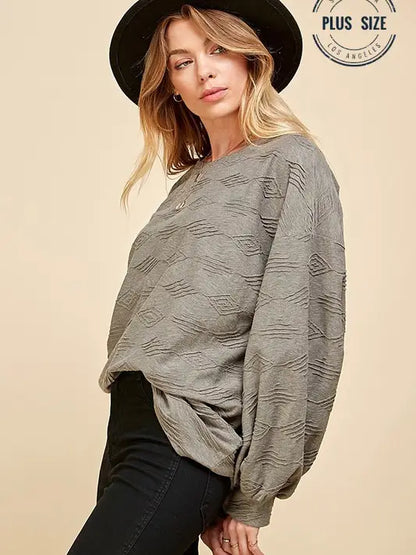 Olive Plus Long Sleeve Aztec Jacquard Sweatshirt