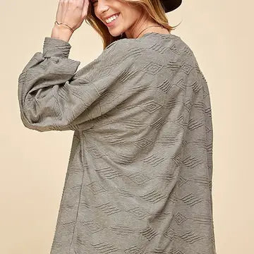 Olive Plus Long Sleeve Aztec Jacquard Sweatshirt