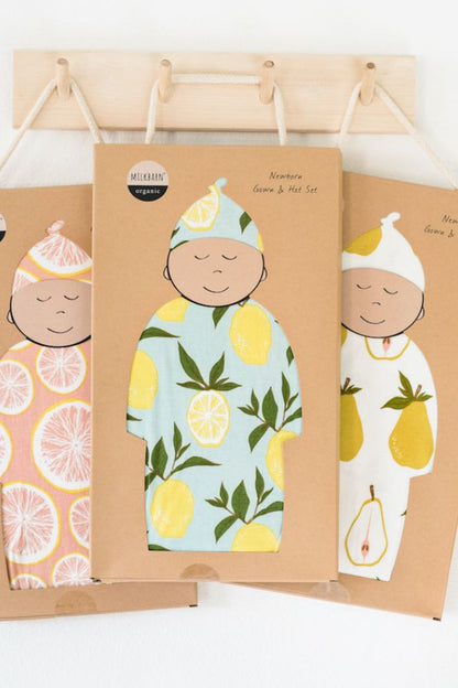 Organic Cotton NB Gown & Hat Set 0-3