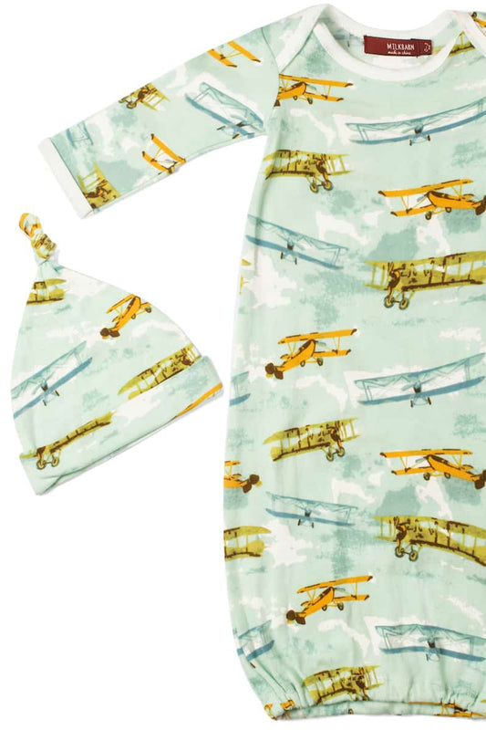 Organic Cotton NB Gown & Hat Set 0-3