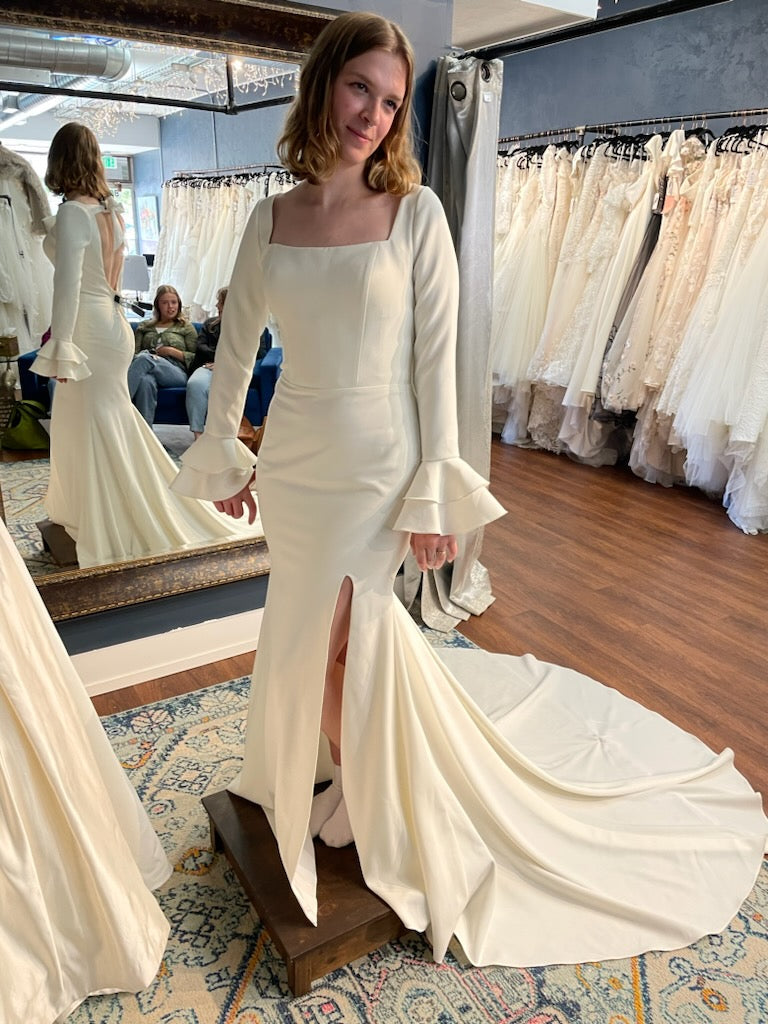 Boho Square Neck Mermaid Slit Wedding Dress