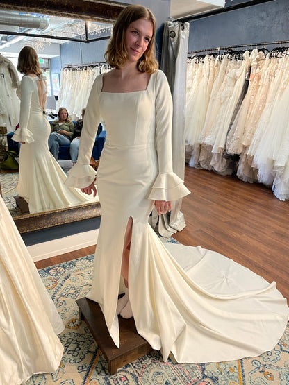Boho Square Neck Mermaid Slit Wedding Dress