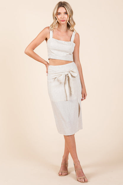 2 Piece Linen Crop Cop And Pencil Skirt Set