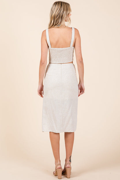 2 Piece Linen Crop Cop And Pencil Skirt Set