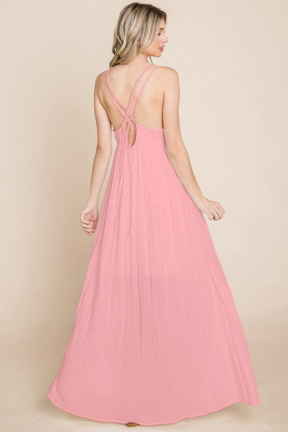 Beach Maxi Bridesmaid Dress With Criss Cross Back