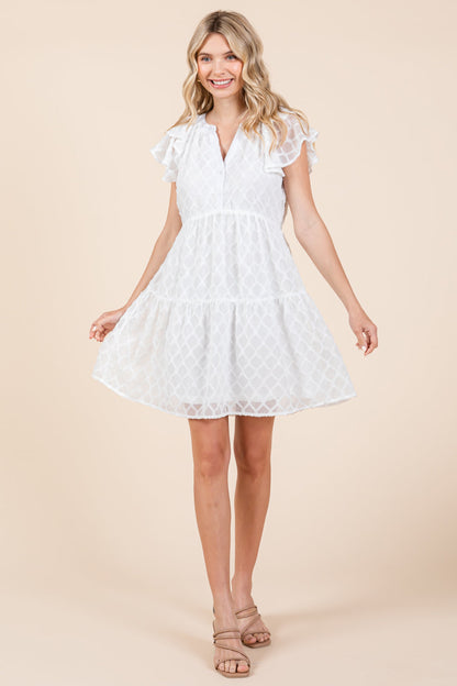 Tiered Babydoll Ruffle V Neck Mini Dress