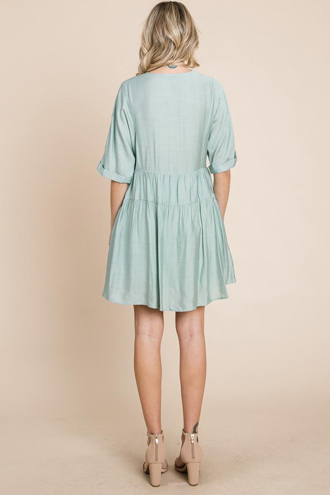 Tiered Dolman Sleeve V Neck Babydoll Dress