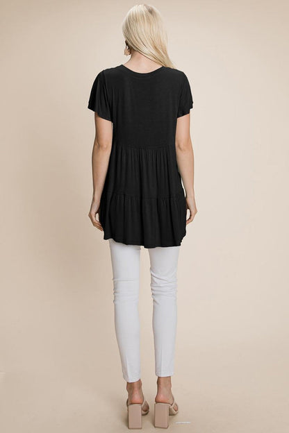 Tiered Pleated Ruffle Tunic Shirt Mini Dress