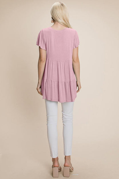 Tiered Pleated Ruffle Tunic Shirt Mini Dress