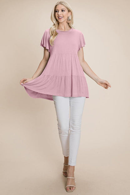 Tiered Pleated Ruffle Tunic Shirt Mini Dress