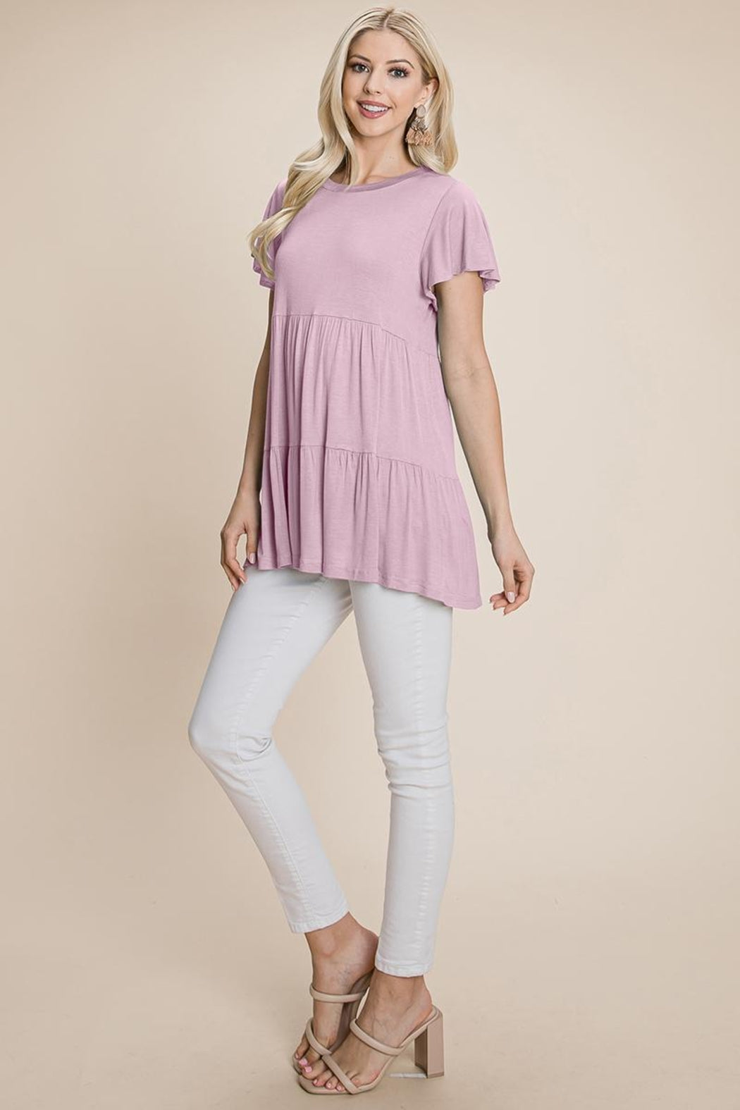 Tiered Pleated Ruffle Tunic Shirt Mini Dress
