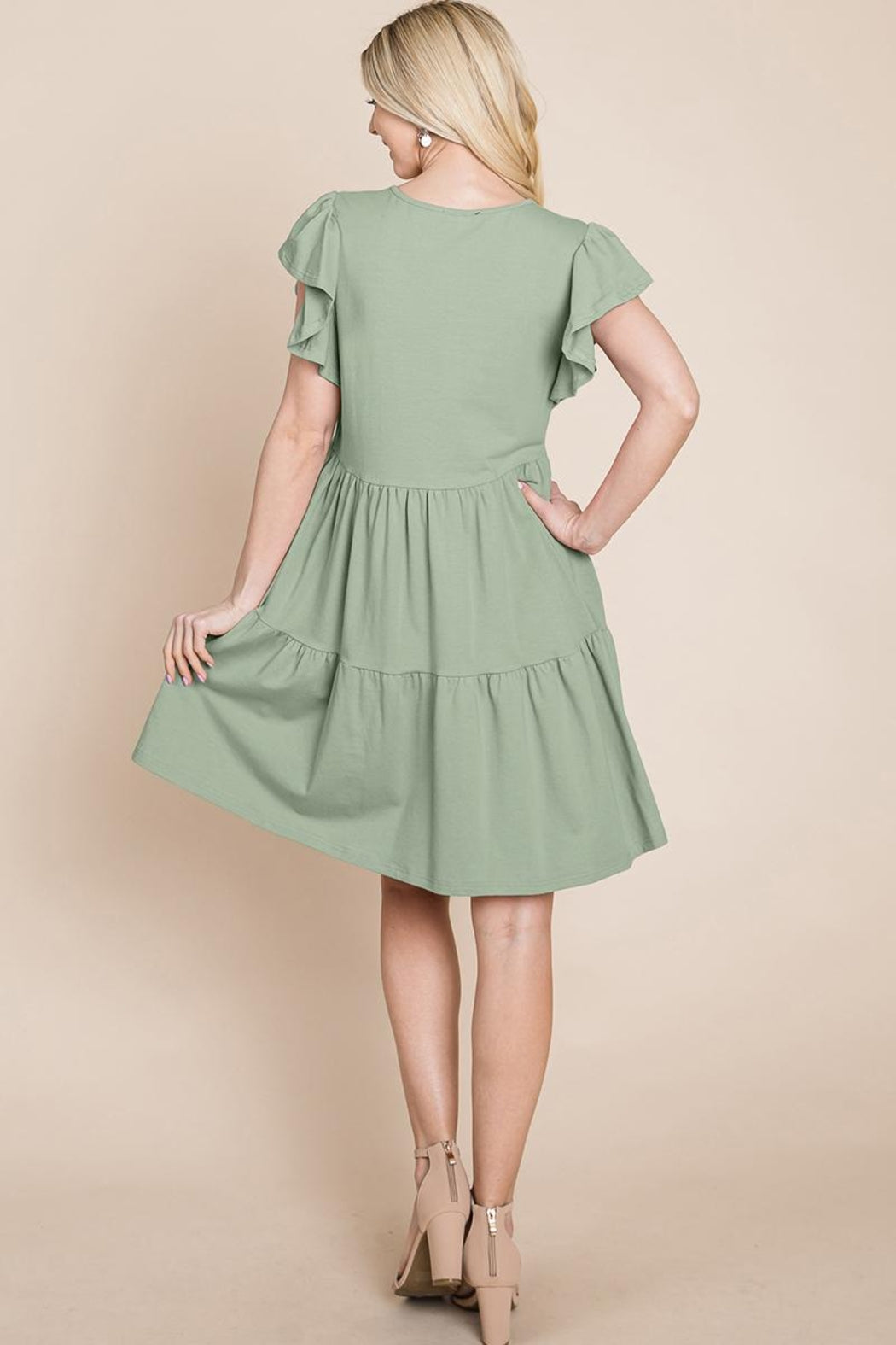 Tiered Ruffle Hem And Sleeve Cotton Dress