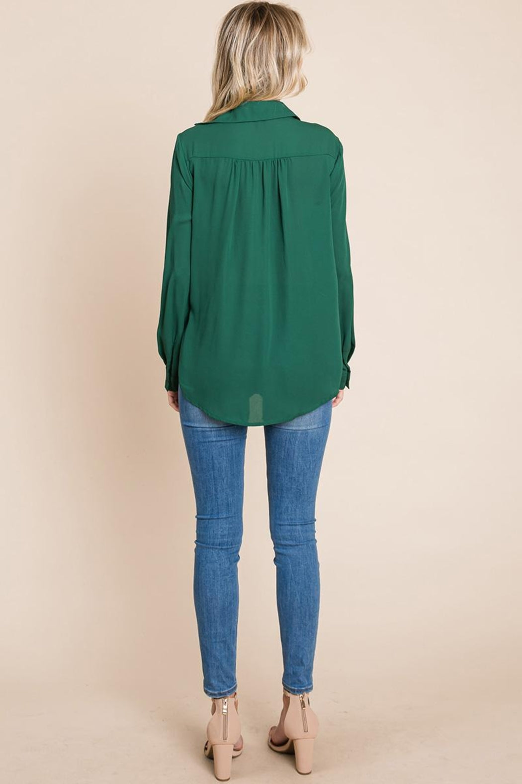 V Neck Collared Pocket Detail Blouse Shirts