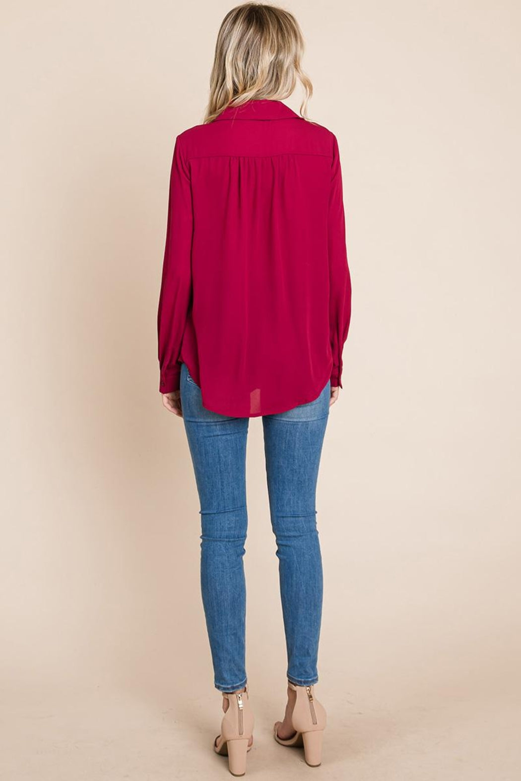 V Neck Collared Pocket Detail Blouse Shirts