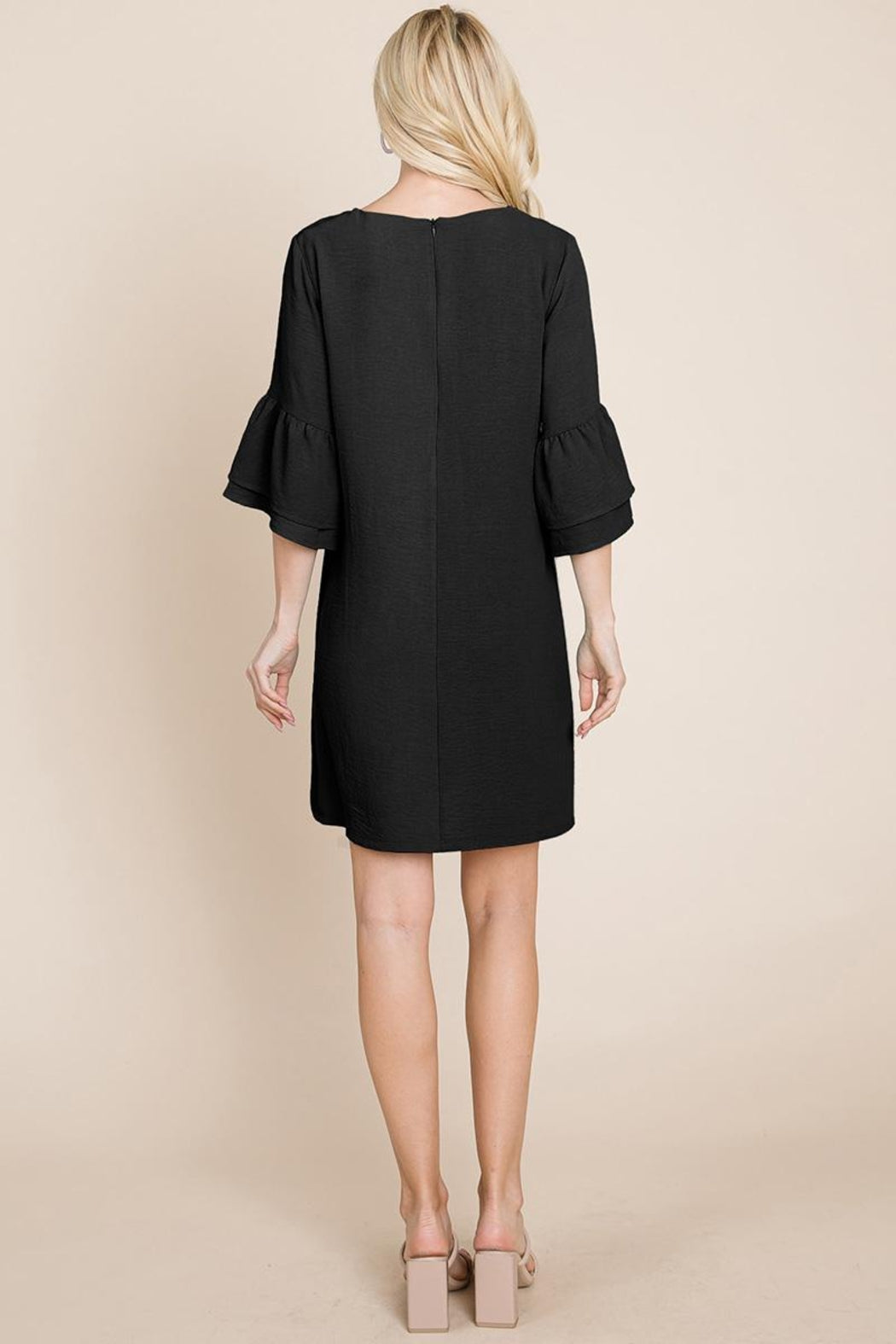 V Neck Flounce Ruffle Sleeve Tunic Shift Dress
