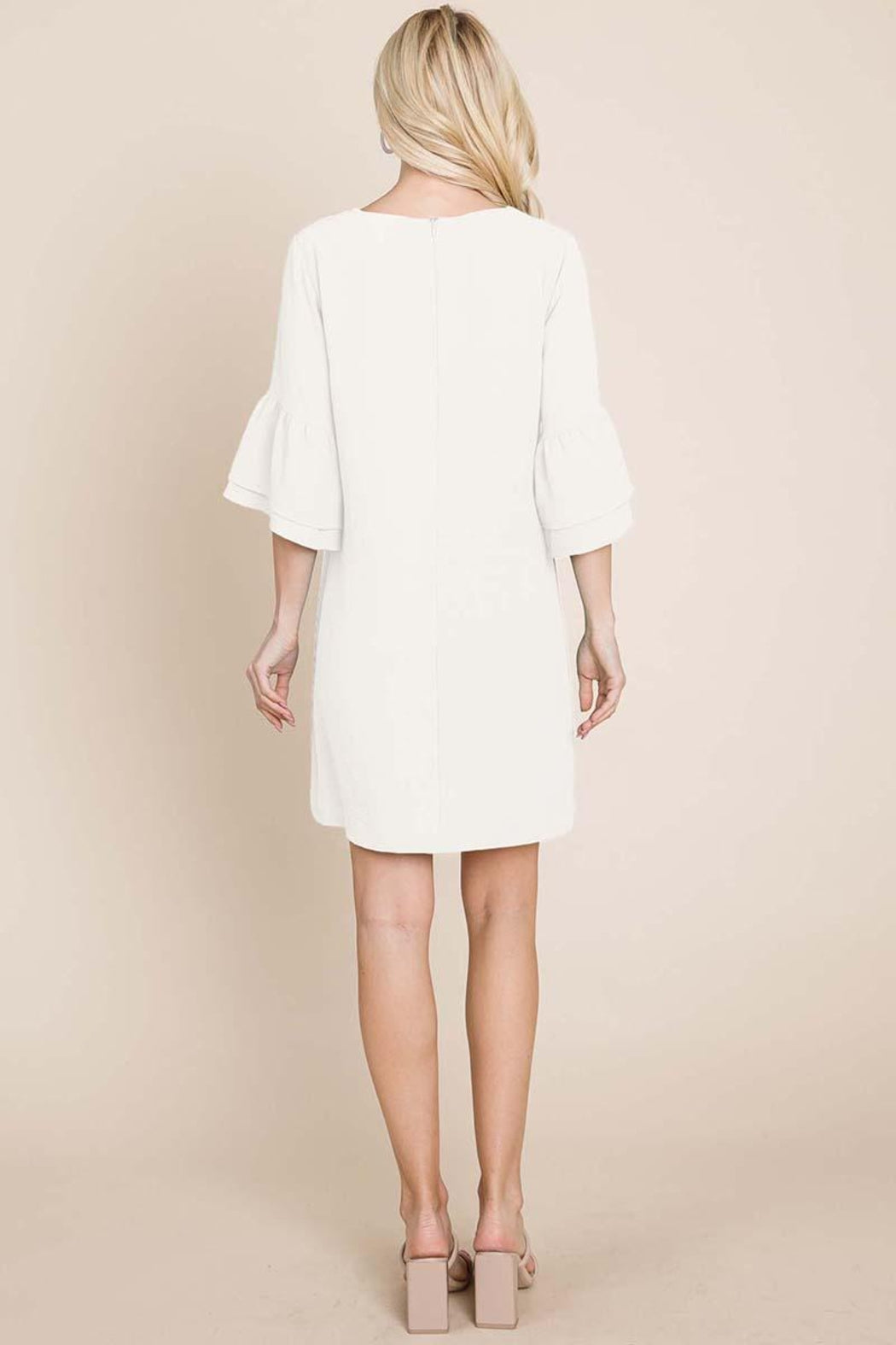 V Neck Flounce Ruffle Sleeve Tunic Shift Dress
