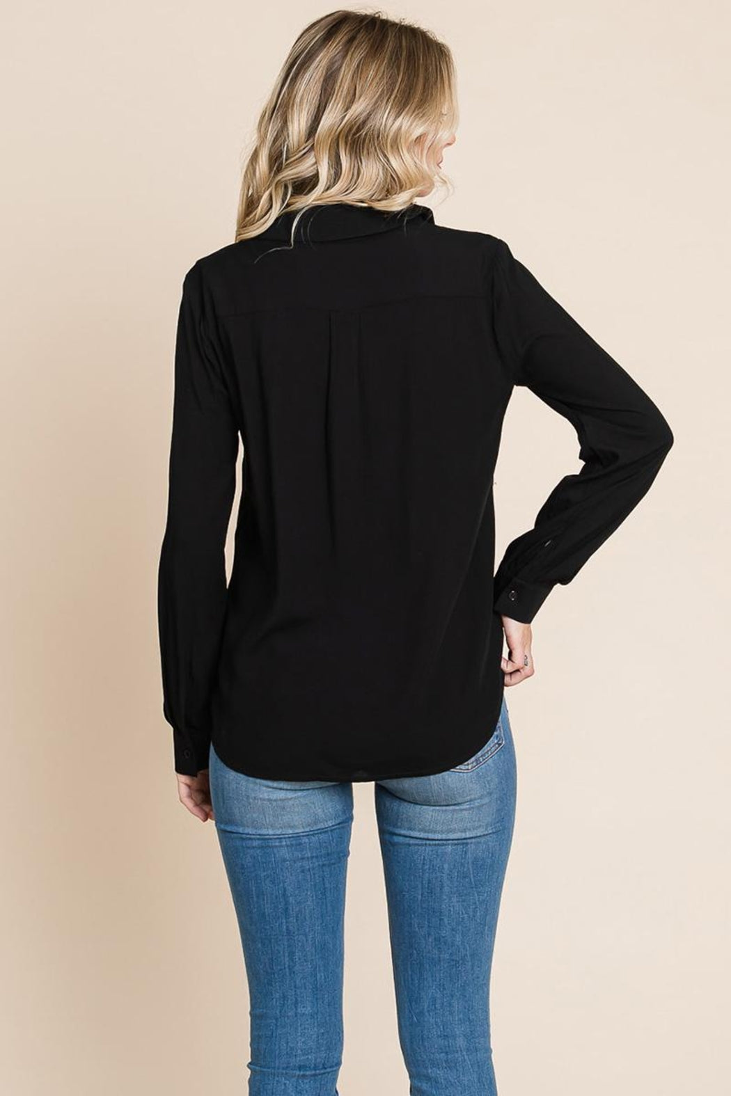 V Neck Front Zip Up Long Sleeve Top