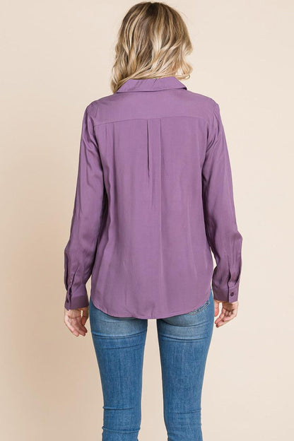 V Neck Front Zip Up Long Sleeve Top