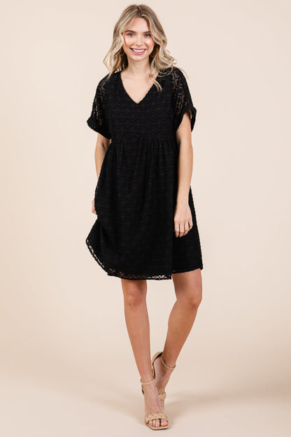 V Neck Geometric Print Babydoll A Line Mini Dress