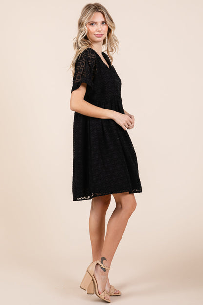 V Neck Geometric Print Babydoll A Line Mini Dress