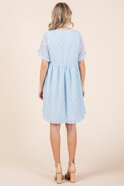 V Neck Geometric Print Babydoll A Line Mini Dress
