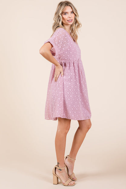 V Neck Geometric Print Babydoll A Line Mini Dress