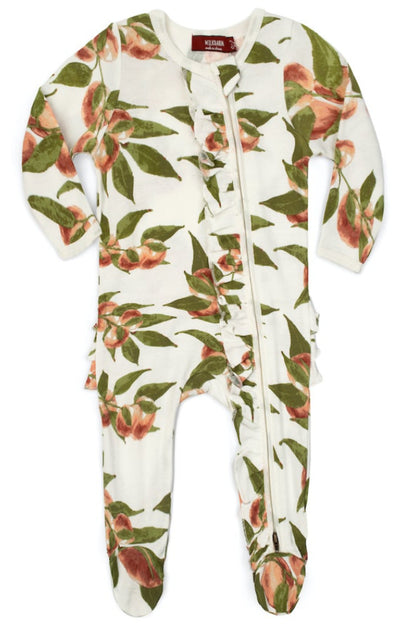 Bamboo RUFFLE  BOTTOM Zip Footed Romper