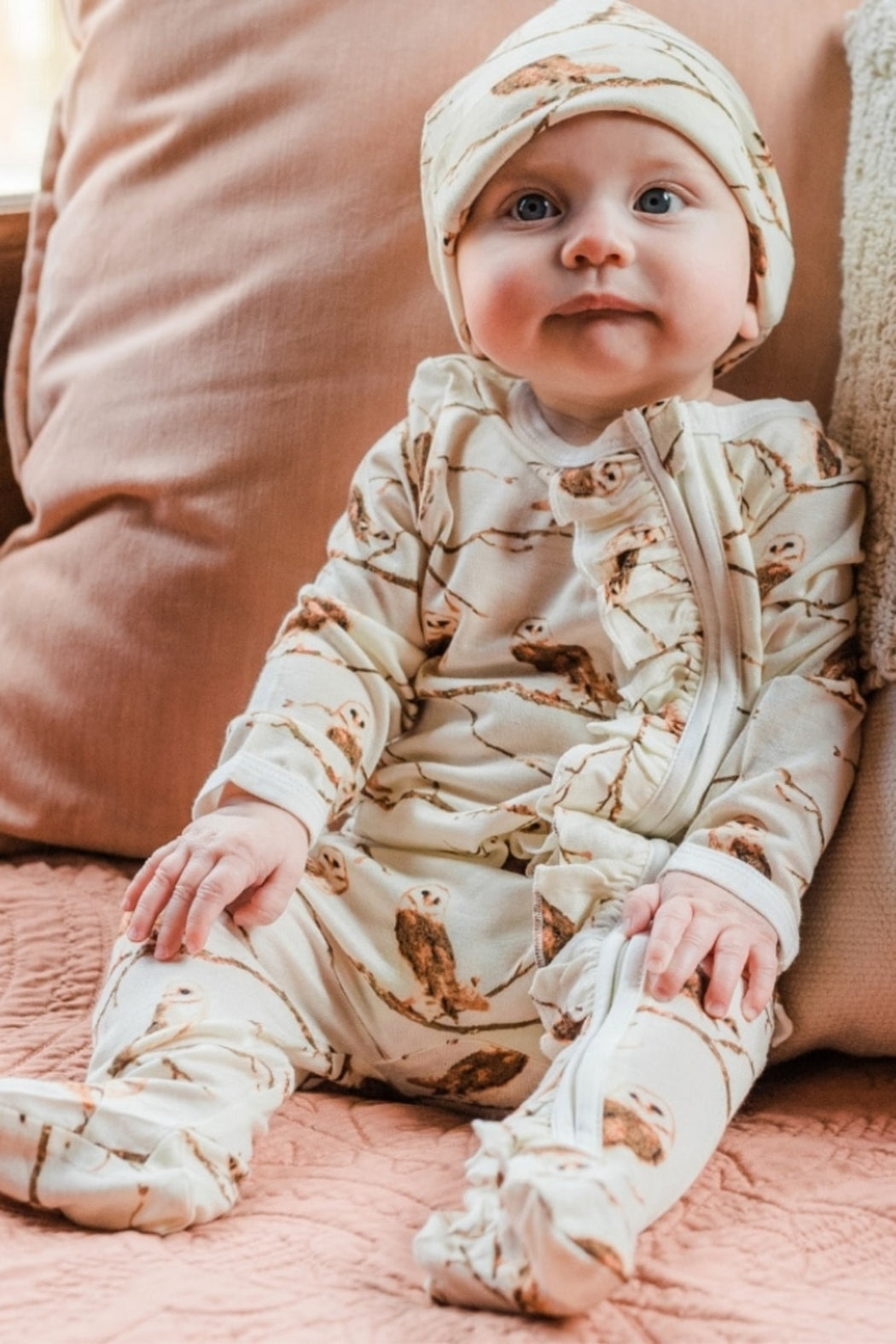 Bamboo RUFFLE  BOTTOM Zip Footed Romper