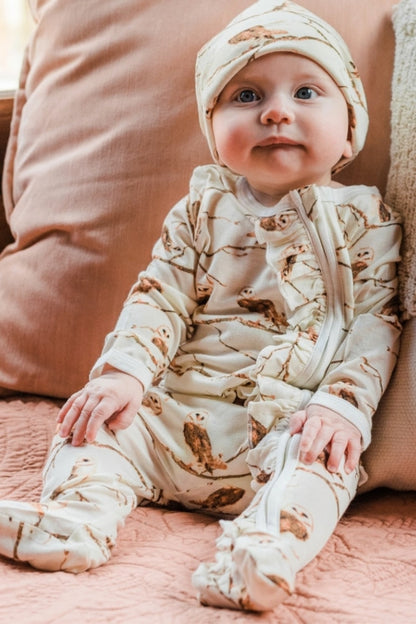 Bamboo RUFFLE  BOTTOM Zip Footed Romper