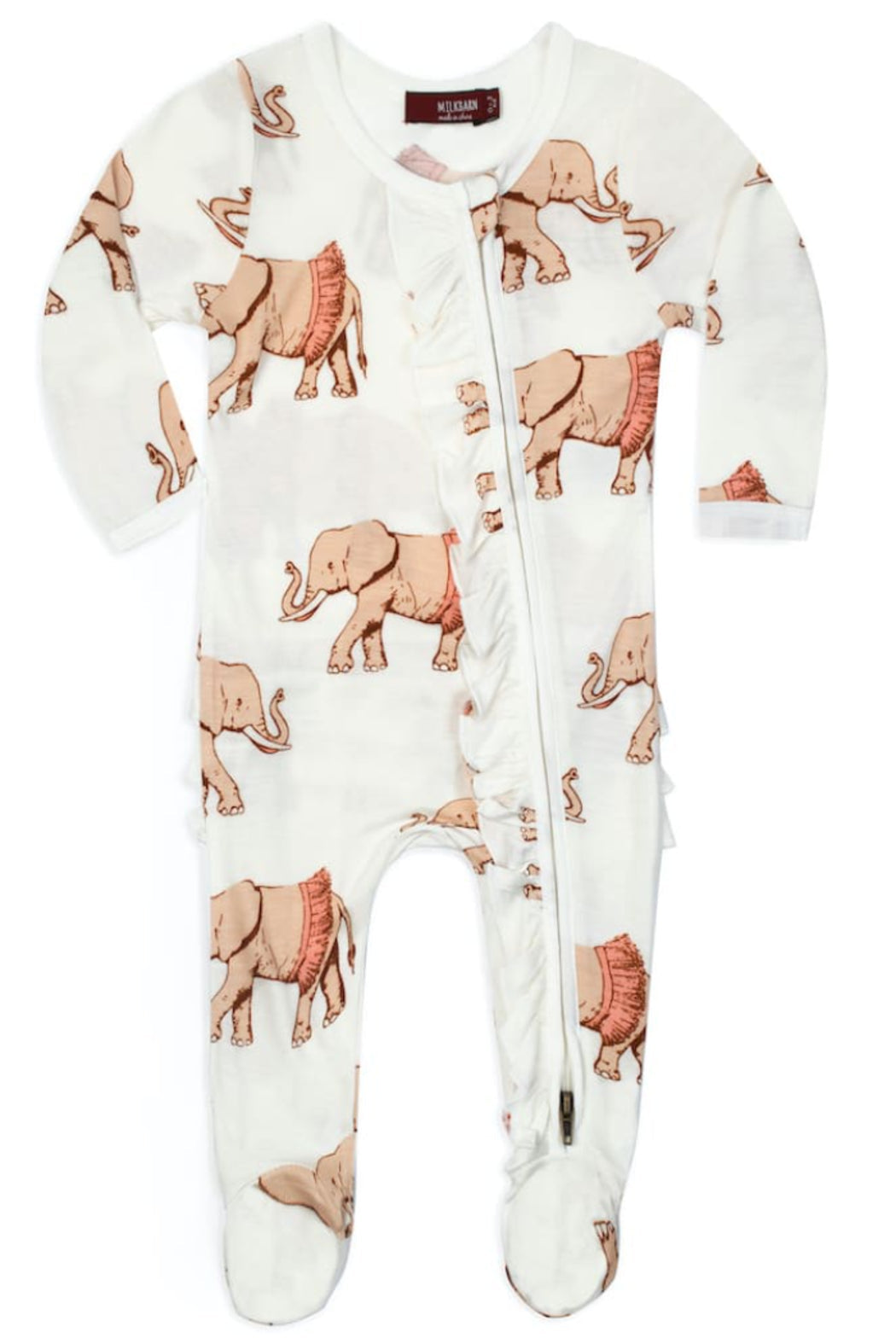 Bamboo RUFFLE  BOTTOM Zip Footed Romper