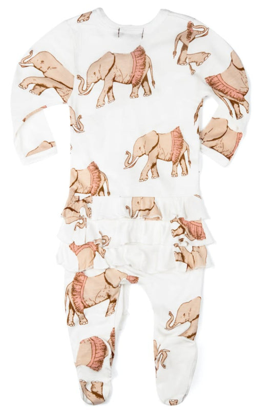 Bamboo RUFFLE  BOTTOM Zip Footed Romper