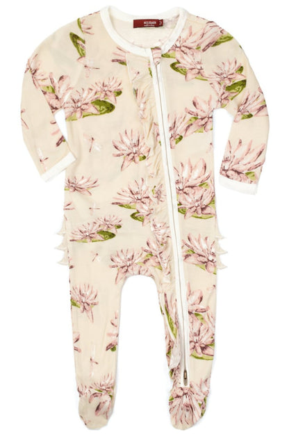 Bamboo RUFFLE  BOTTOM Zip Footed Romper