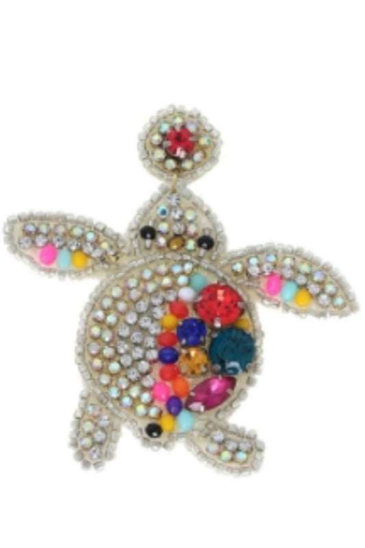 Seed Beaded Bejeweled Turtle Drop Post Earring