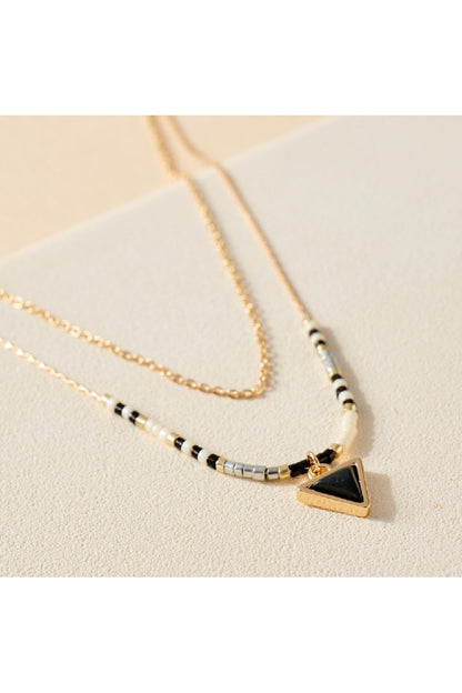 Seed Beaded Layered Necklace with Triangle Pendant